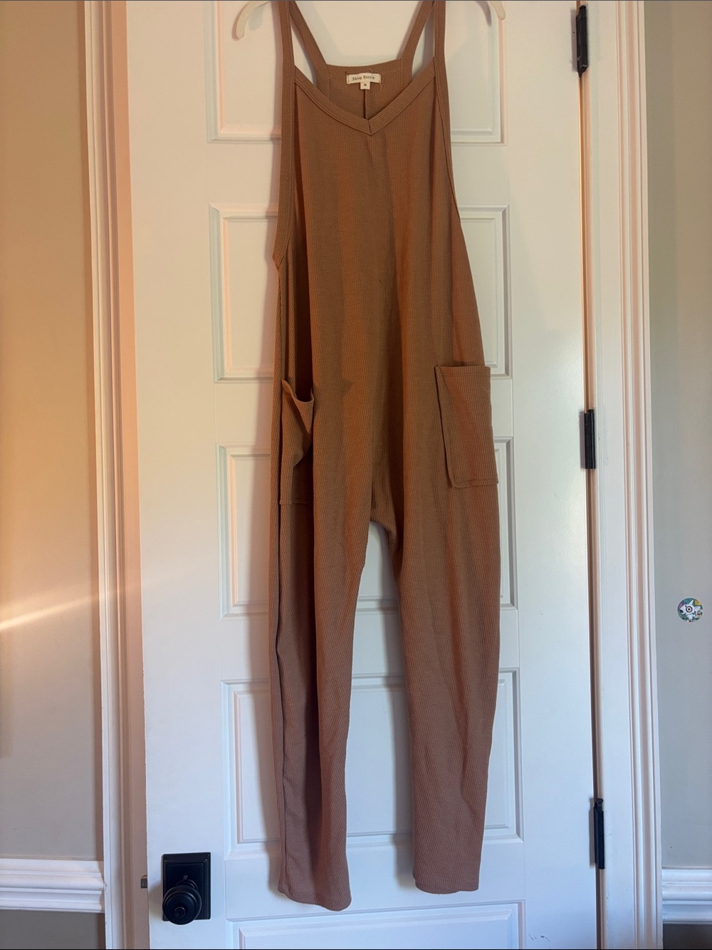 Madewell Taupe Strap Pocket Jumpsuit waffle knit